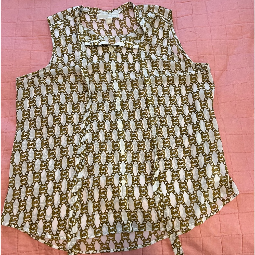 XL Michael Kors Sleeveless Button Down Tank Top with Ties